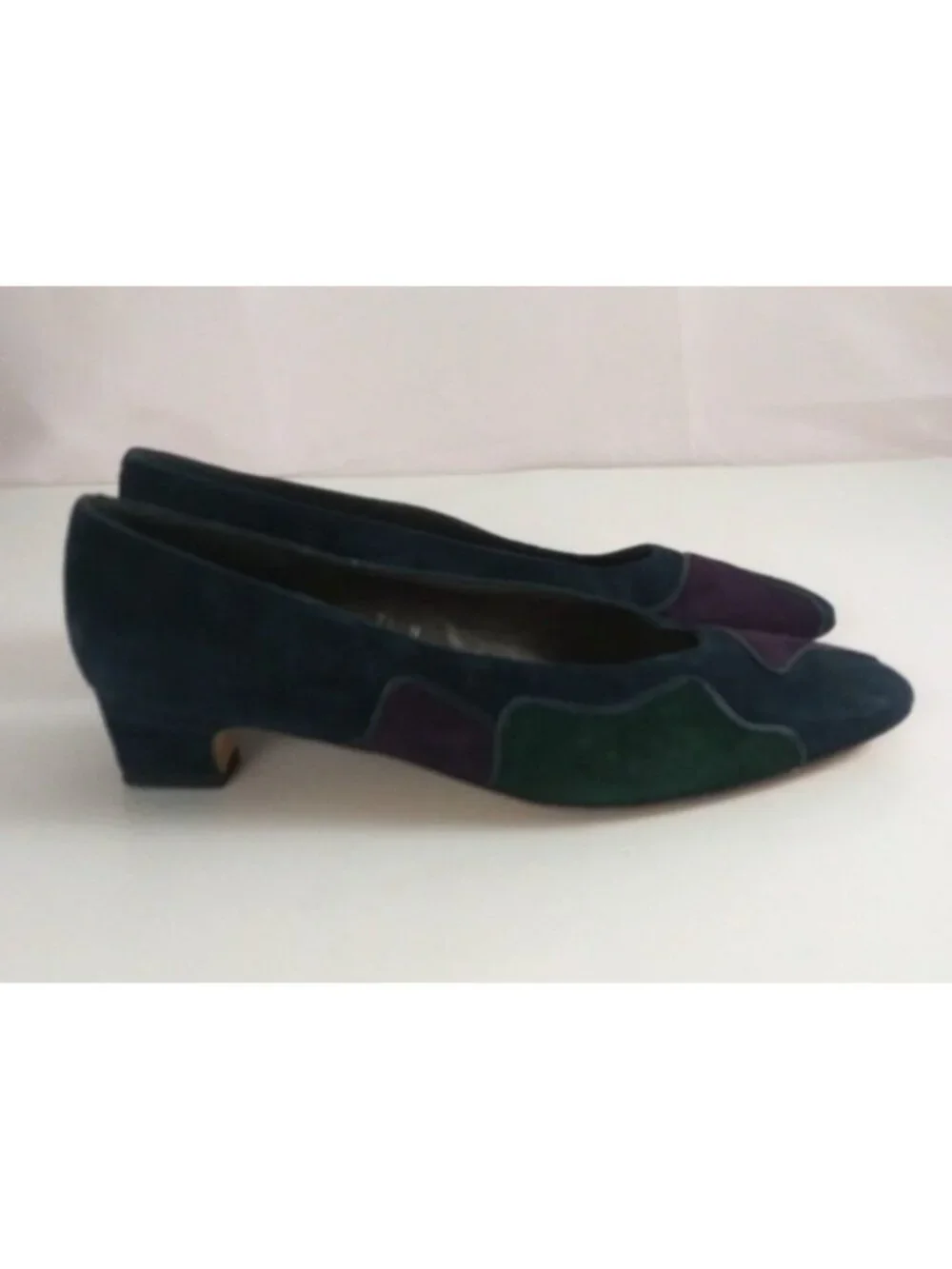 Vintage 80s Pappagallo Women's Colorful Suede Block Heel Slip-On Shoes Size 7.5N